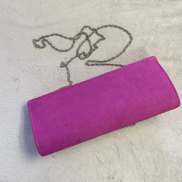 Amici Fuchsia Feathered Shoulder Clutch Purse - Picture 4 of 6